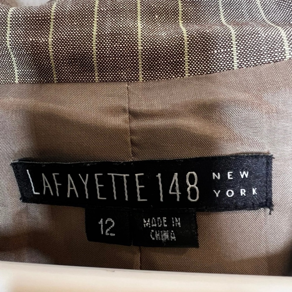 Lafayette 148 New York Wool Linen Blend Pinstripe Blazer Size 12 - Picture 2 of 4